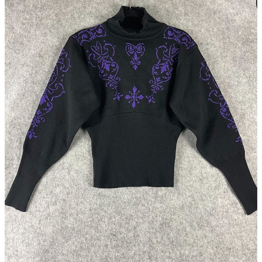 VTG Obermeyer Wool Blend Sweater Womens Medium Embroidered Turtleneck Hong Kong